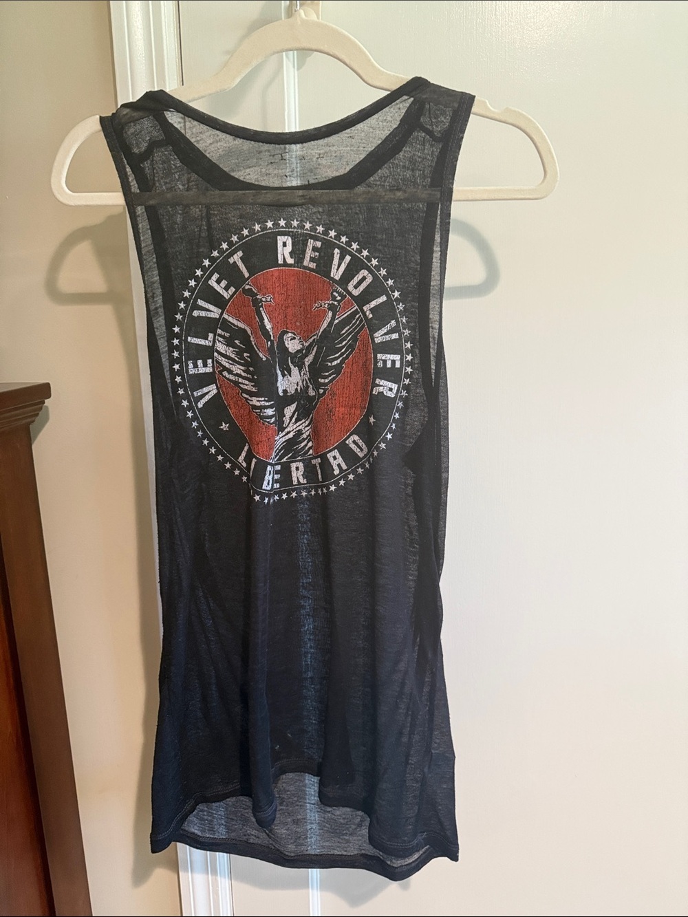 Recycled Karma Black Mesh Tank with Red & White Graphic